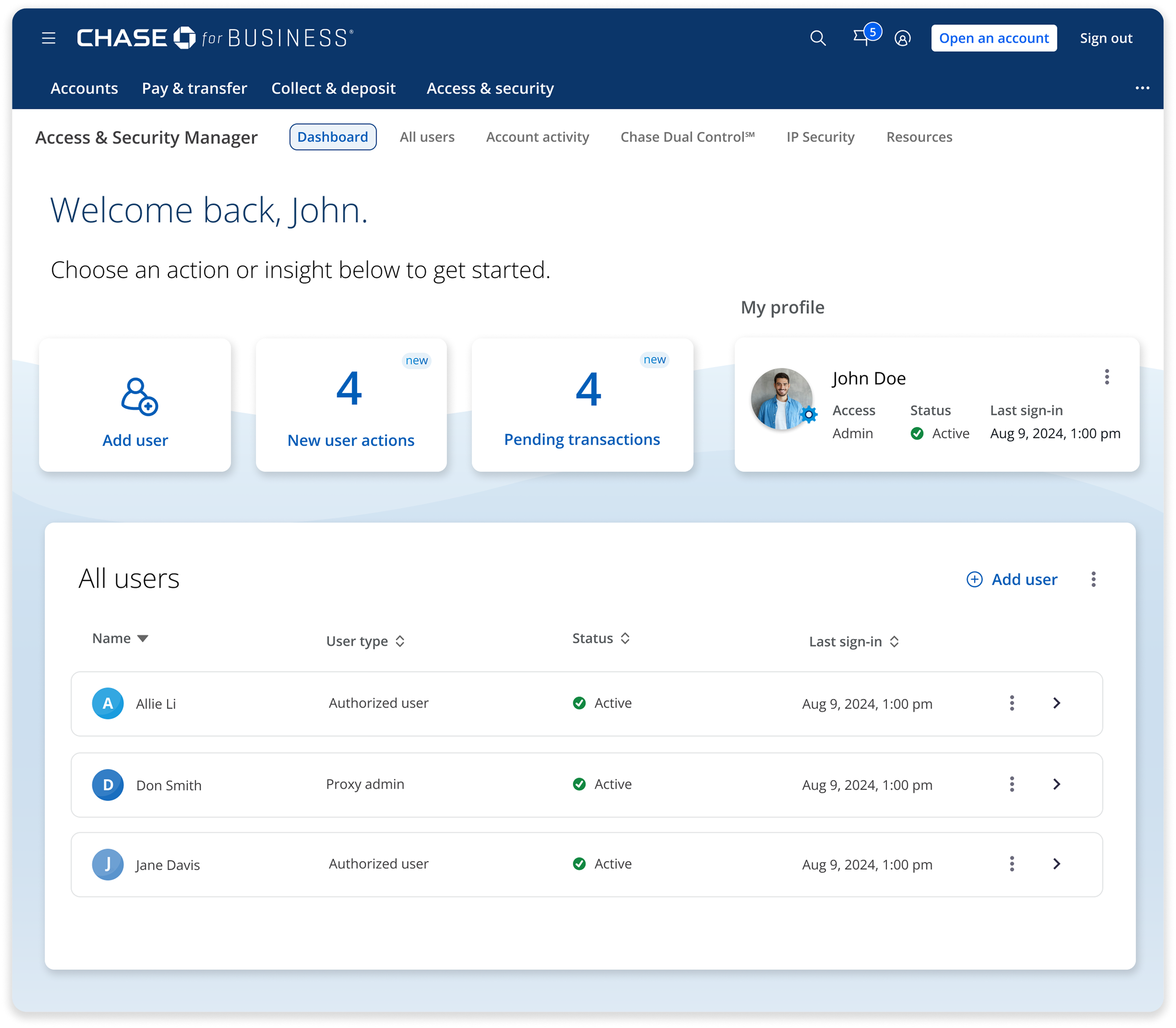 Prototype A — user-focused Access & Security Manager dashboard